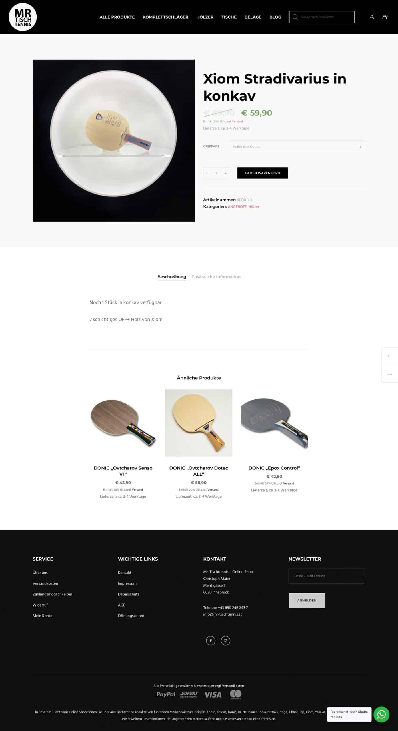 Mr. Tischtennis Online Shop Christoph Maier Webshop E-Commerce