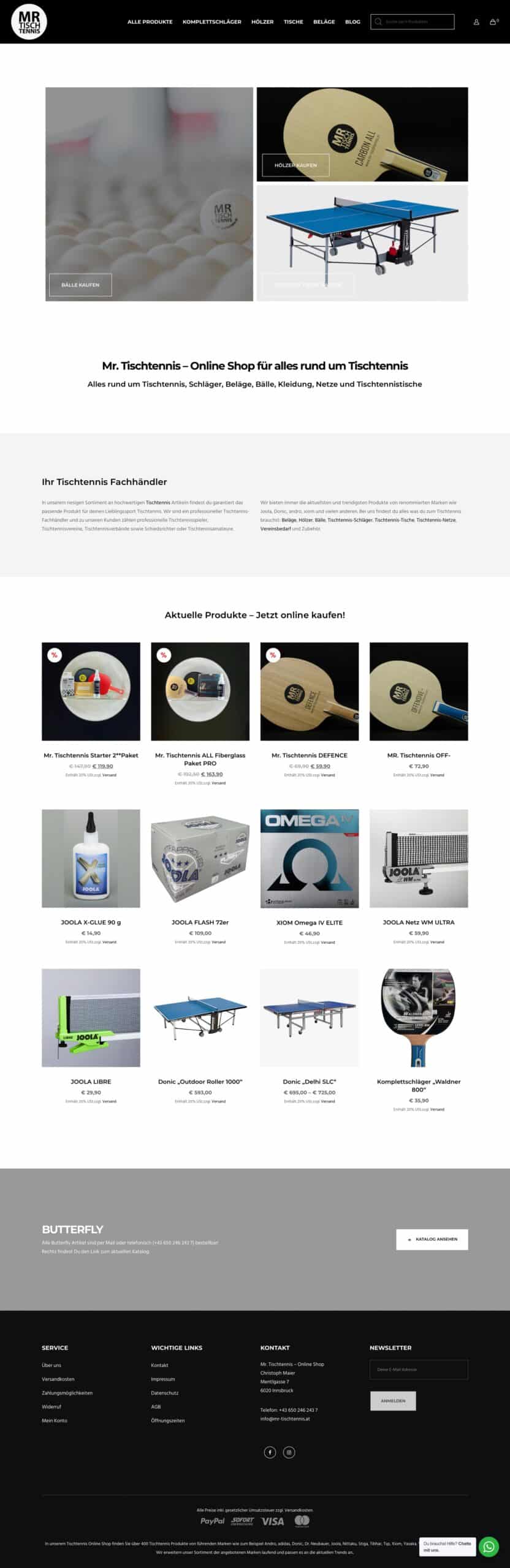 Mr. Tischtennis Online Shop Christoph Maier Webshop E-Commerce