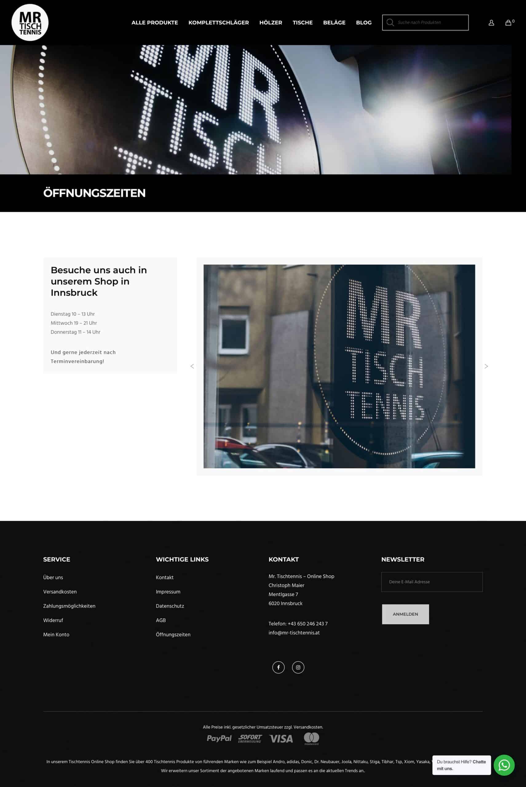 Mr. Tischtennis Online Shop Christoph Maier Webshop E-Commerce